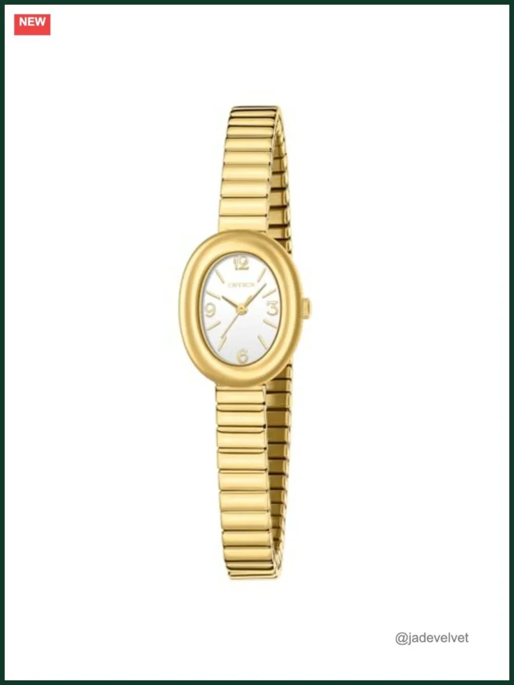 Gold Tone Oval Case Watch for Women with Stainless Steel Expansion Band